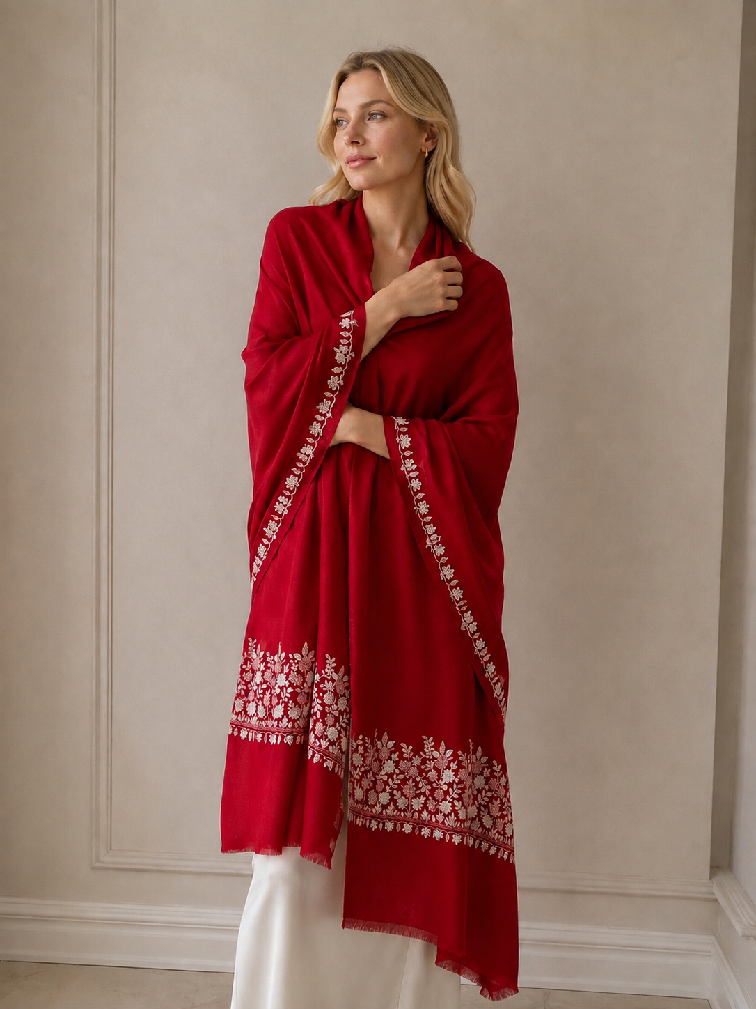 Hand woven and hand embroidered shawl