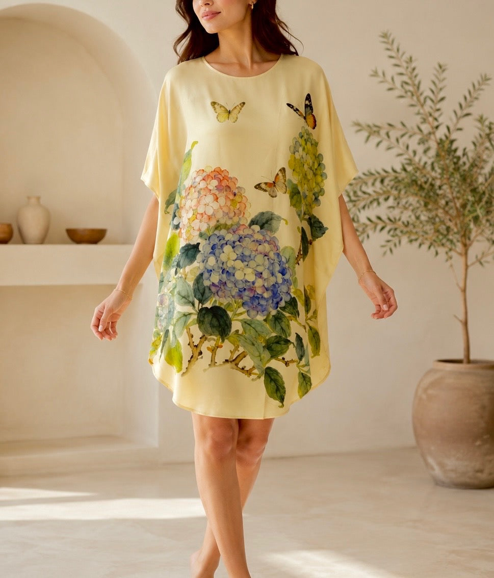 Yellow floral tunic silk