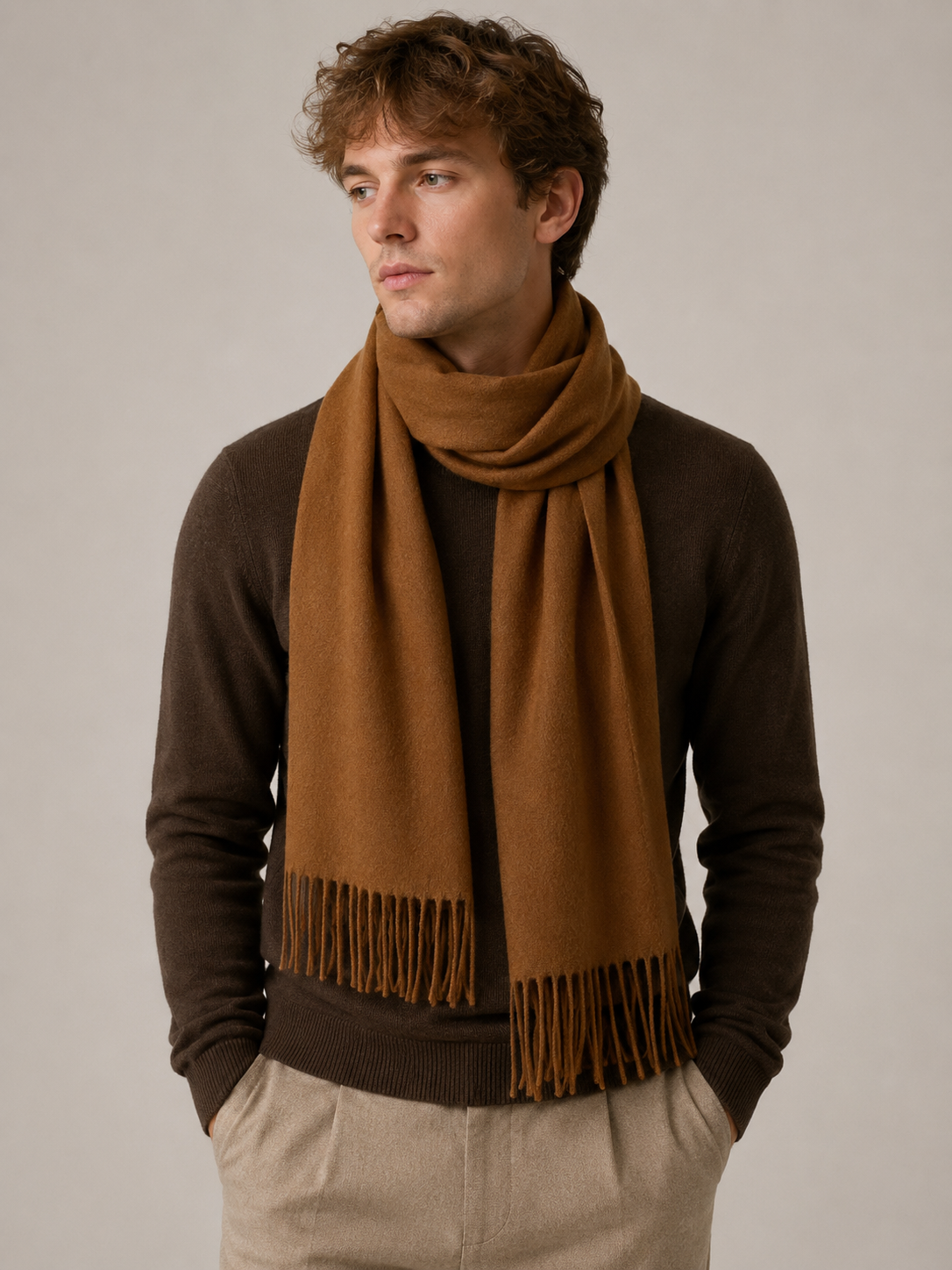 Mens Wool Scarf with fringe
