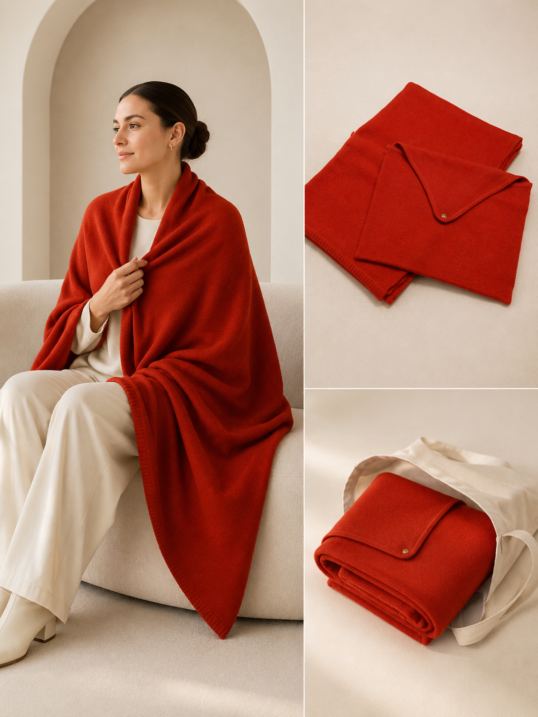Cashmere travel blanket in pouch