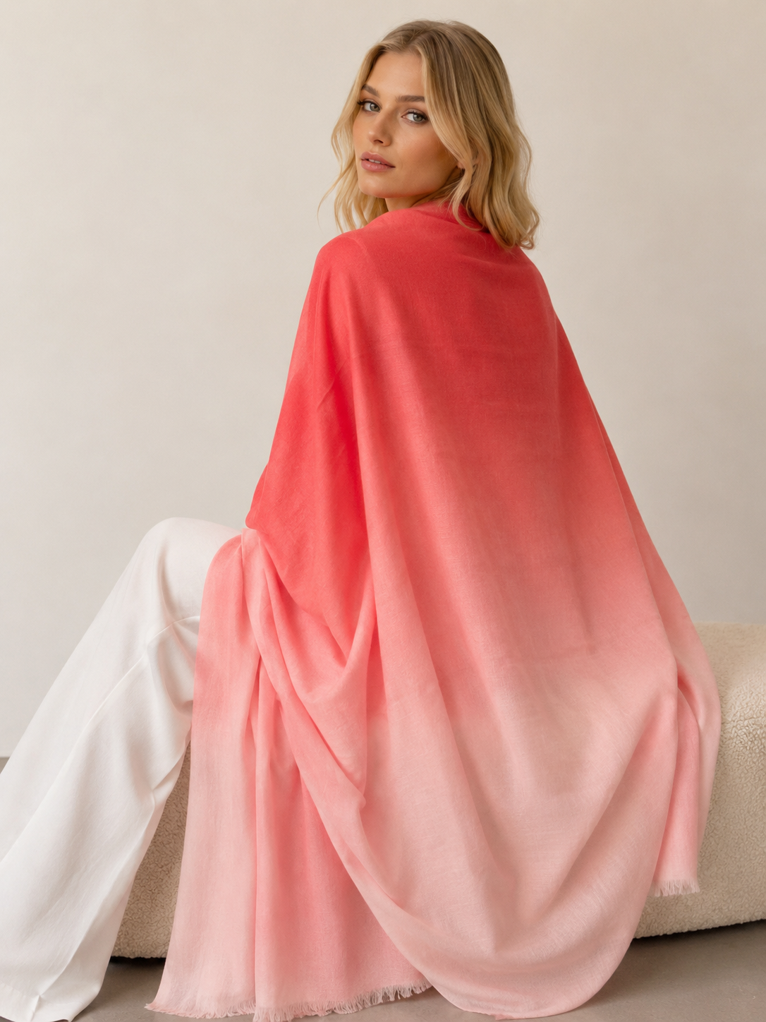Luxury featherweight cashmere two-tone shawl in soft ombré tones — Kumari's