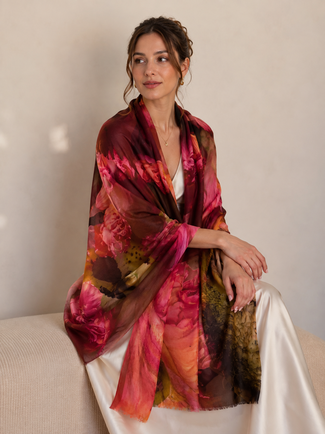 Luxury handwoven cashmere shawl with bold floral print — Kumari's