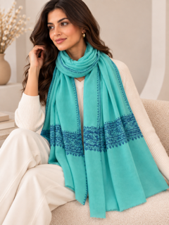 A beautiful blue on blue kashmiri shawl
