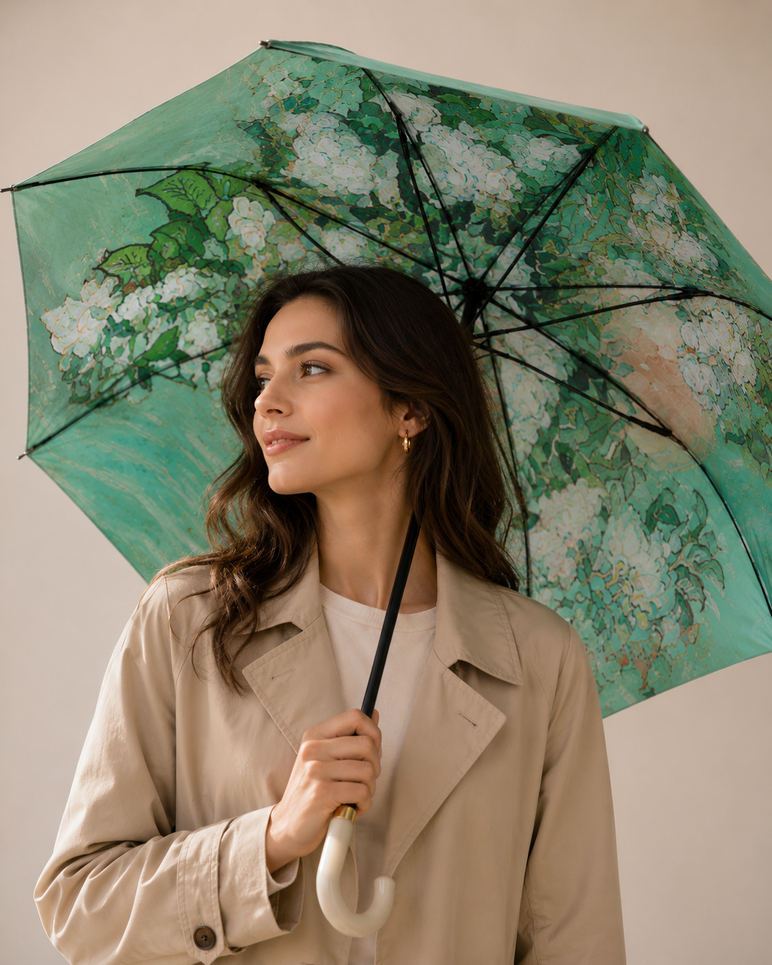 Green floral umbrella