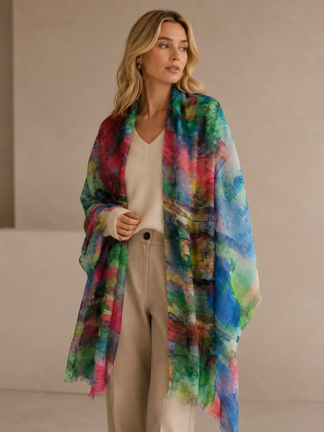 Blue fine wool scarf