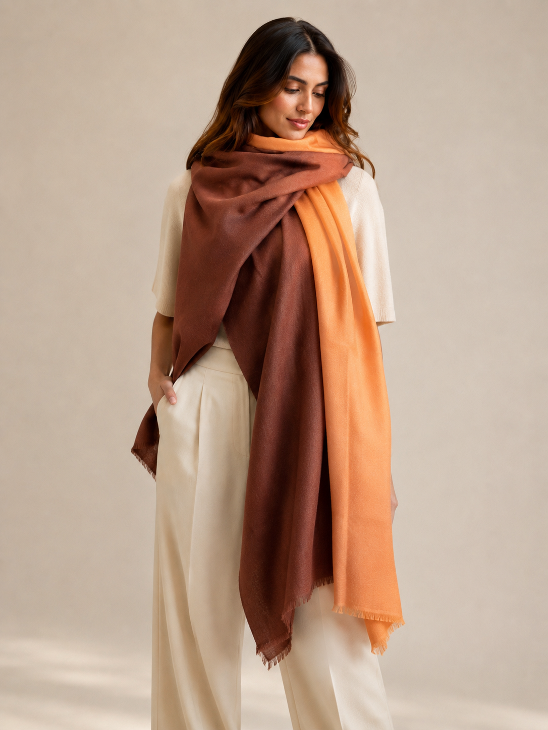 Luxury featherweight cashmere two-tone shawl — Kumari's