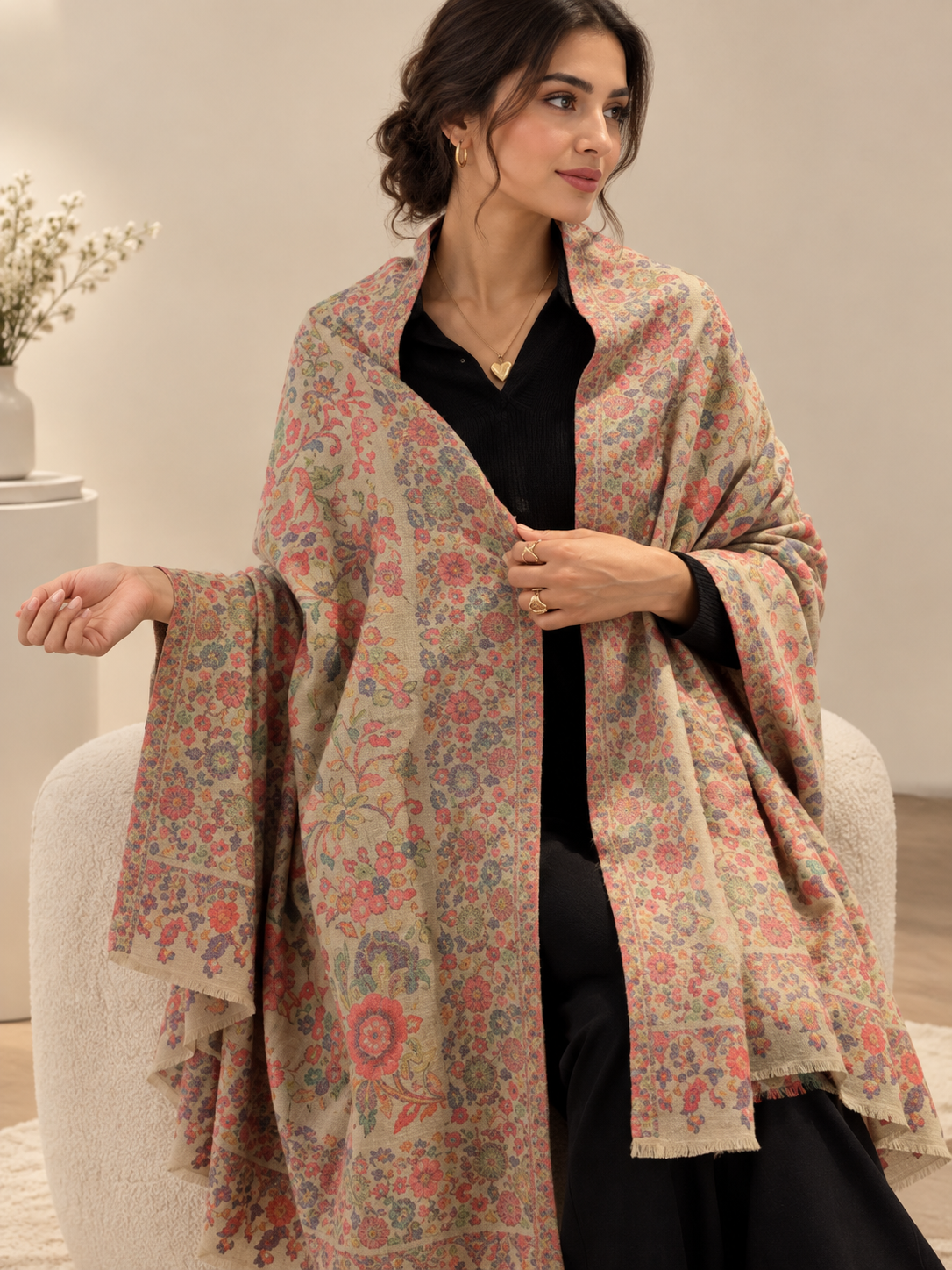 Beautiful hand loomed floral shawl