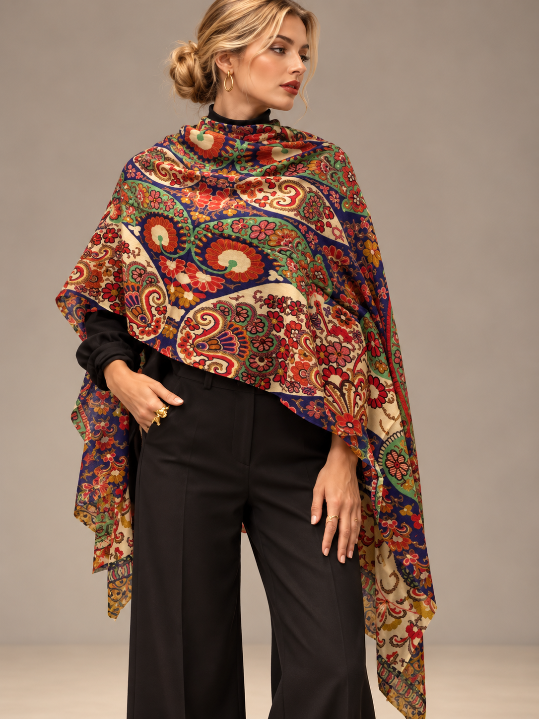 A beautiful handwoven cashmere shawl with beautiful colours and patterns