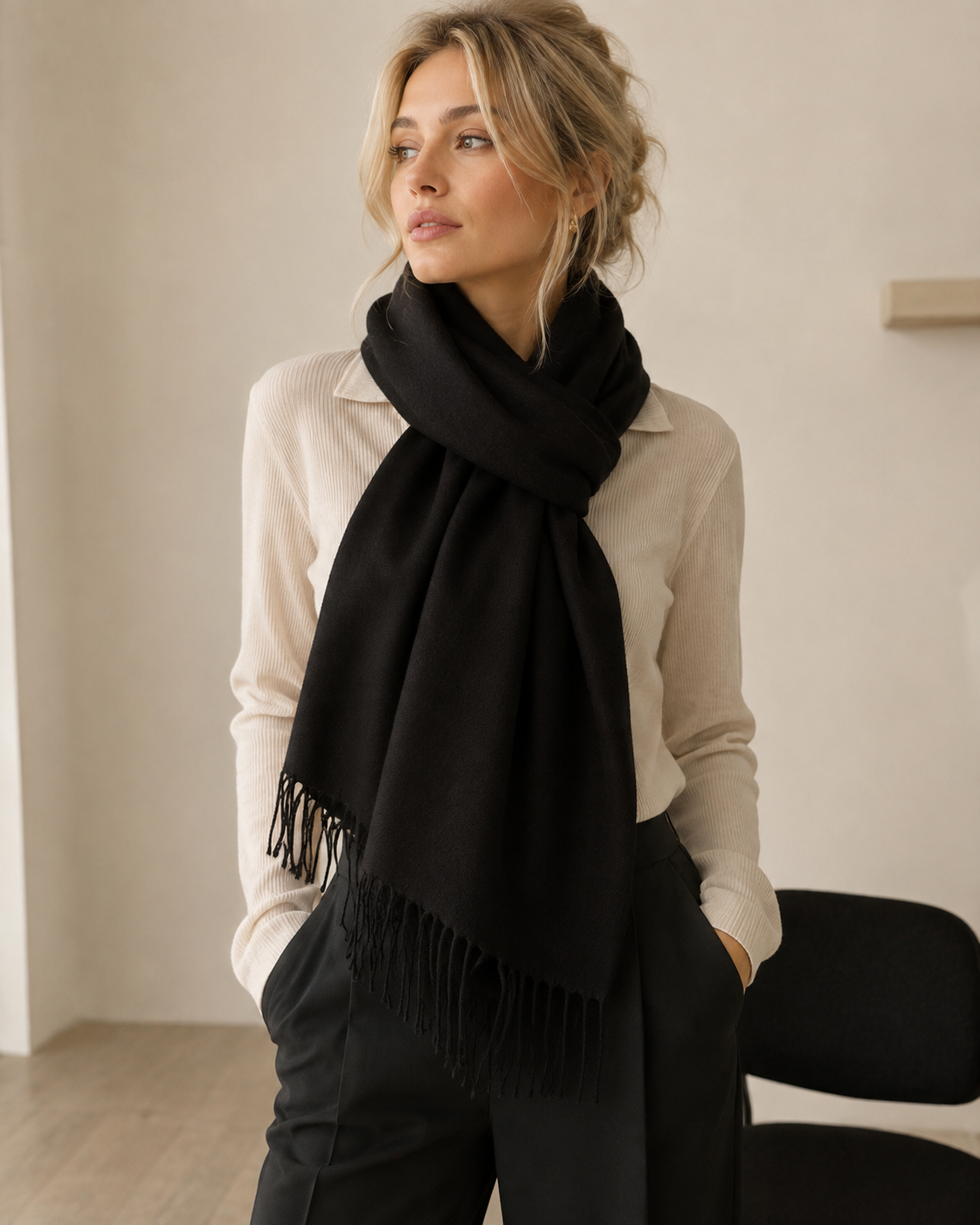 Black handwoven scarf