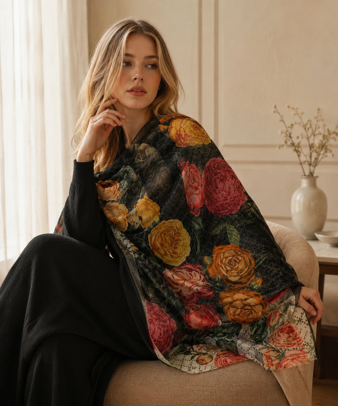 Light wool handwoven scarf