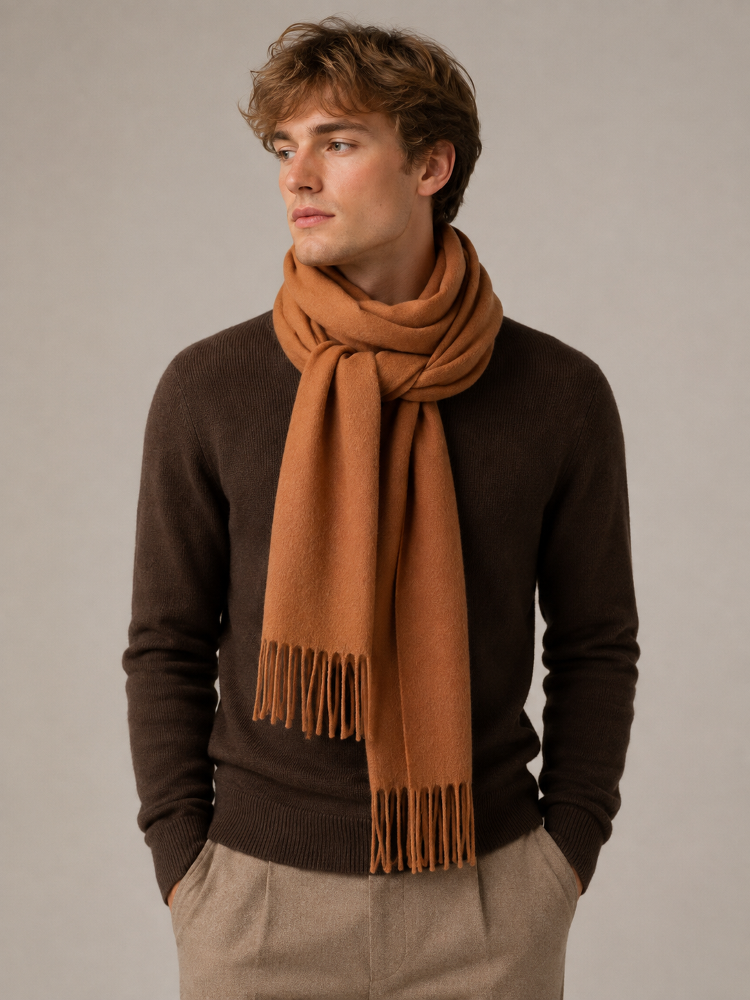 Mens Fringed Wool Scarf