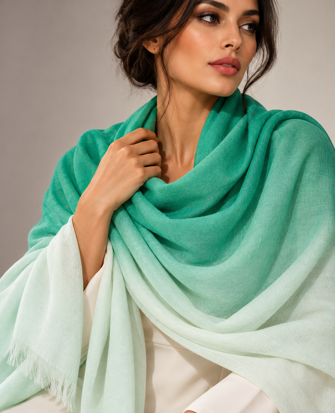 Mint ombre cashmere shawl