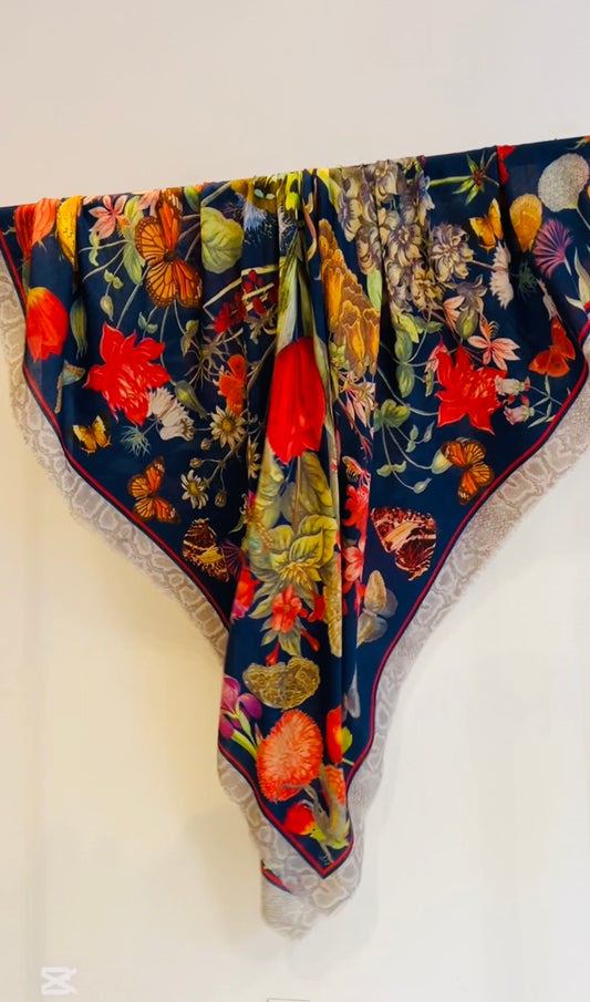 Floral wool shawl draped