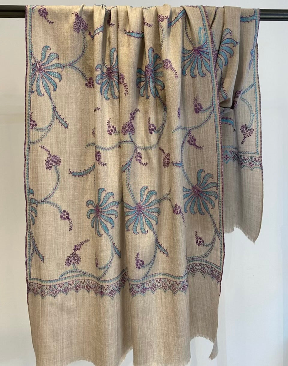 Kashmiri shawl draped beautifully - luxurious embroidered drape
