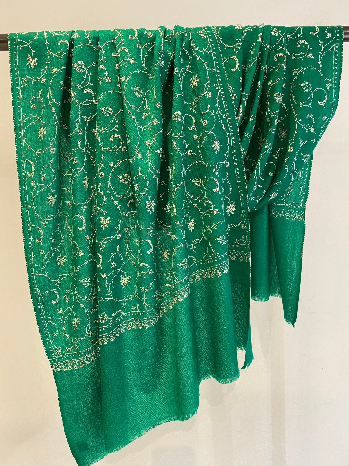 Kashmiri shawl embroidery close-up - intricate hand-stitched detail