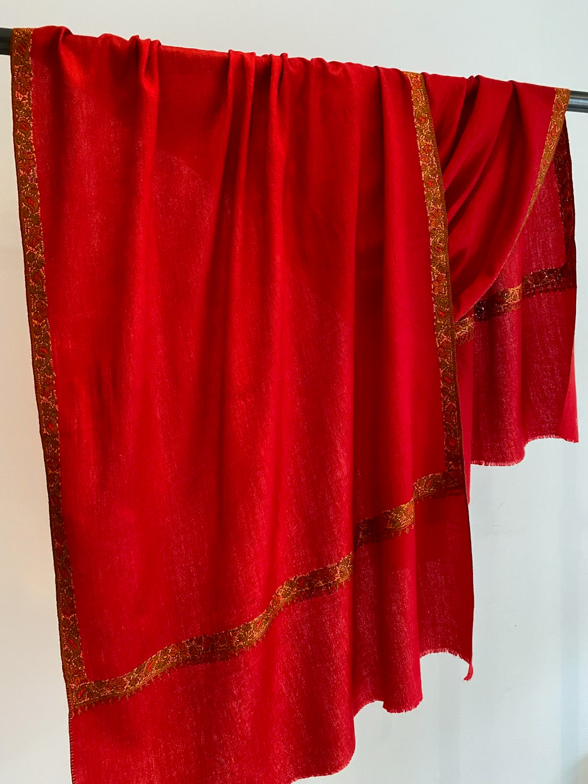 Kashmiri shawl corner detail with traditional hand embroidery