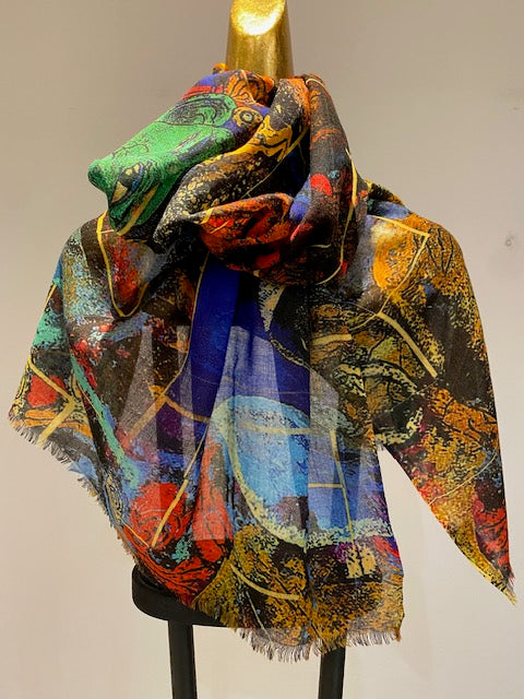 Wool & Silk Printed Scarf.        April Sale 25% Off ....At Checkout Use Code April25