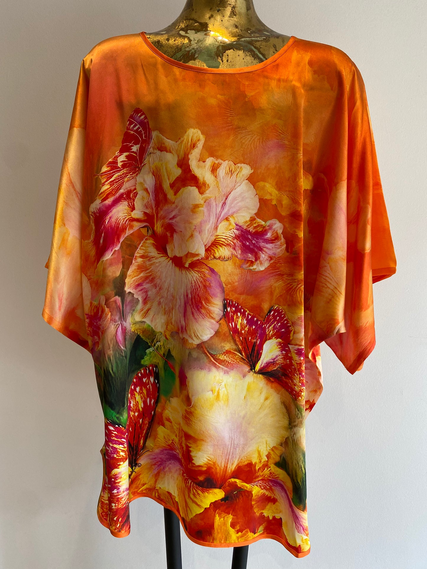 Floral orange silk tunic