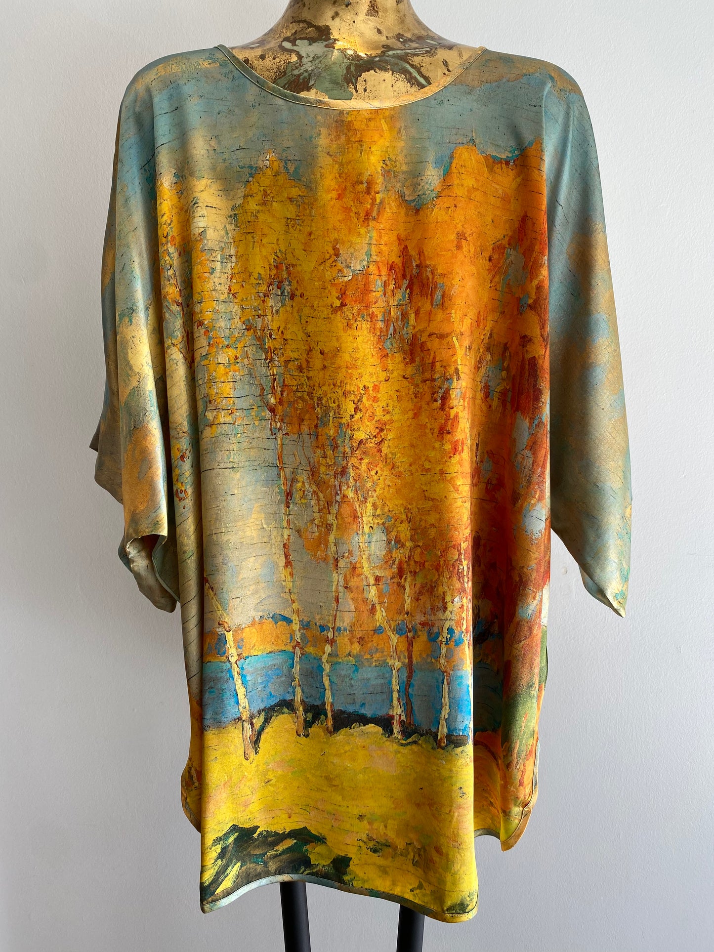 Yellow print silk tunic