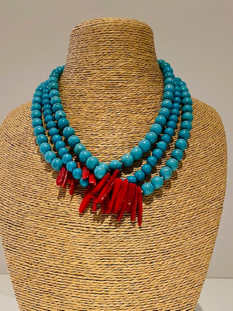 Turquoise Bead Multi Strand Necklace