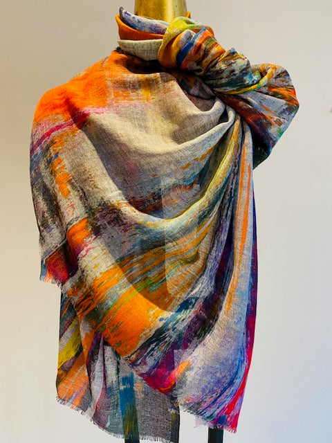Wool & Silk Printed Scarf.        April Sale 25% Off ....At Checkout Use Code April25