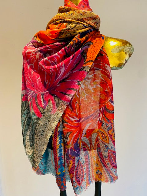 Wool & Silk Printed Scarf.        April Sale 25% Off ....At Checkout Use Code April25