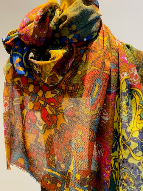 Wool & Silk Printed Scarf.        April Sale 25% Off ....At Checkout Use Code April25