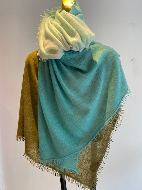 Cashmere two tone shawl styled for elegant occasions

