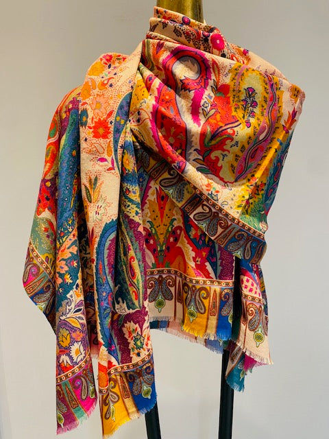 Wool Printed Paisley Shawl.