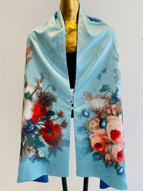 Silk Floral Scarf With Front Closure