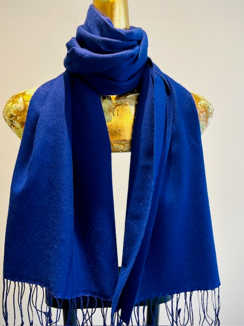 Classic pashmina scarf in blue- handwoven 70% cashmere 30% silk blend