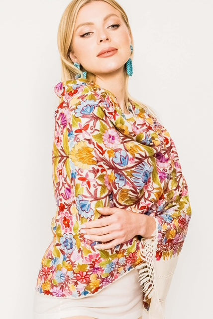 Embroidered Floral Shawl