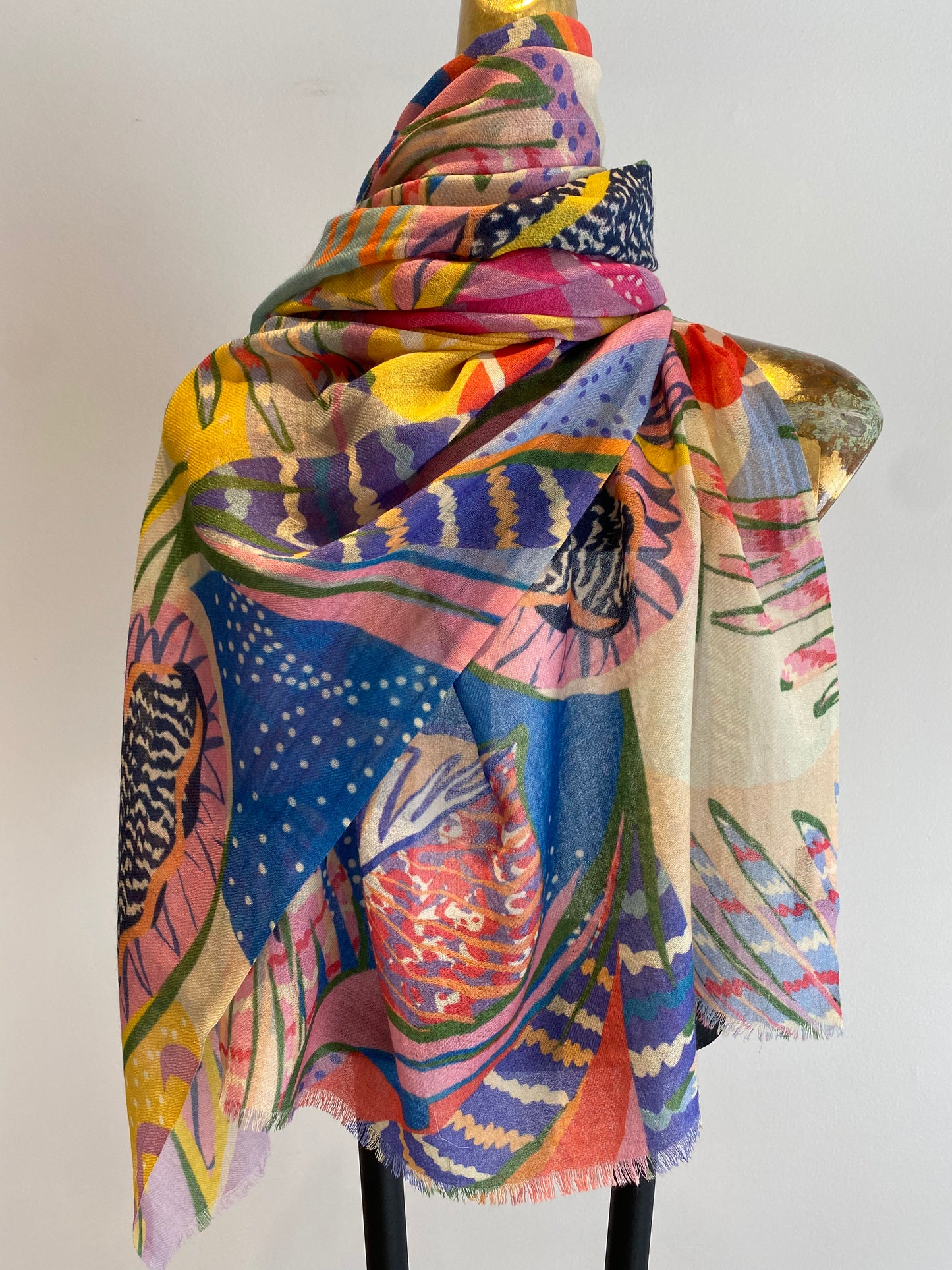 Wool & Silk Printed Scarf.        April Sale 25% Off ....At Checkout Use Code April25