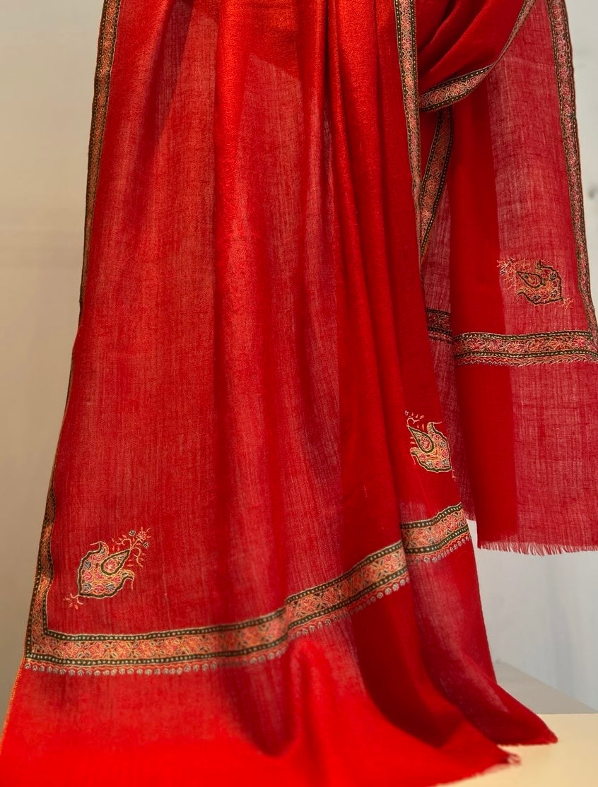 Hand embroidered Kashmiri shawl with intricate traditional embroidery