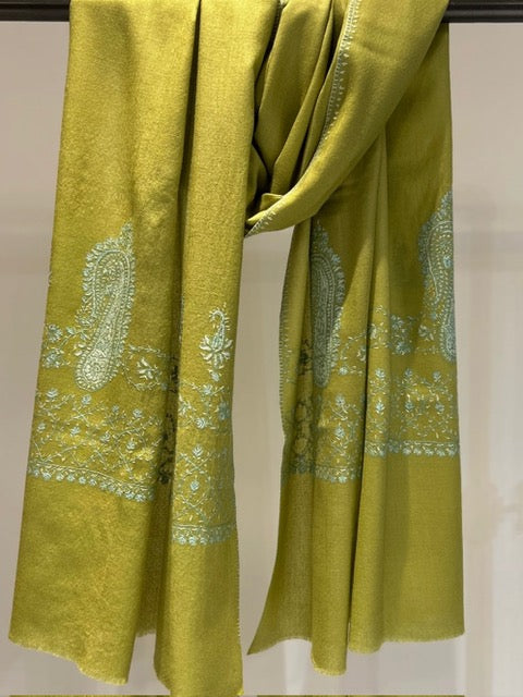 Green hand embroidered shawl