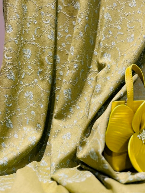 Kashmiri shawl embroidery close-up - intricate hand-stitched detail