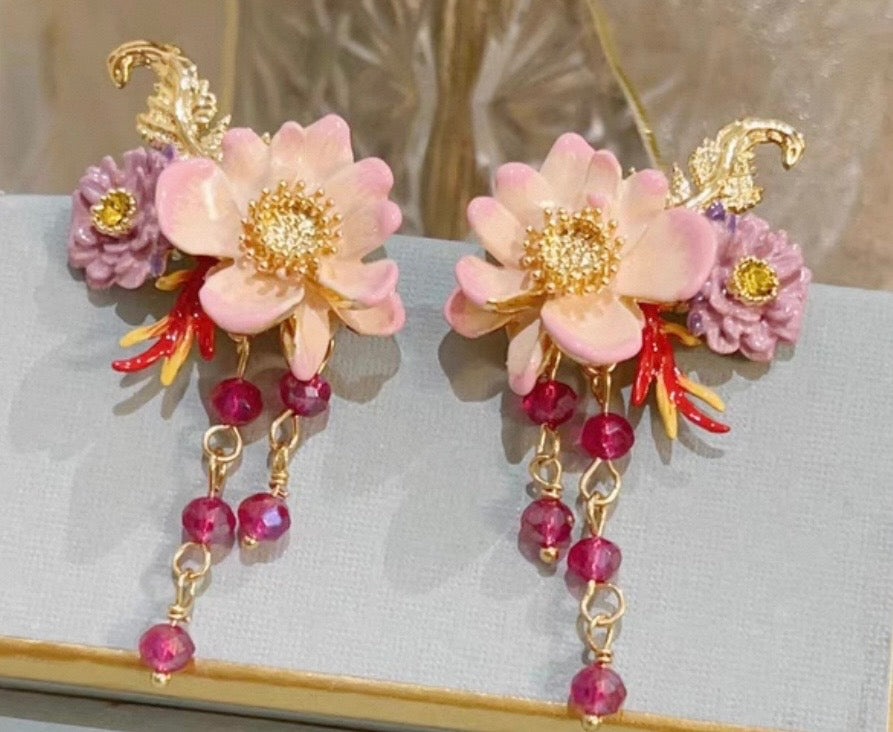 Pink floral earring