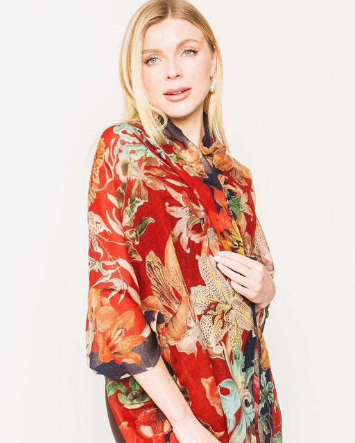 Floral light wool scarf