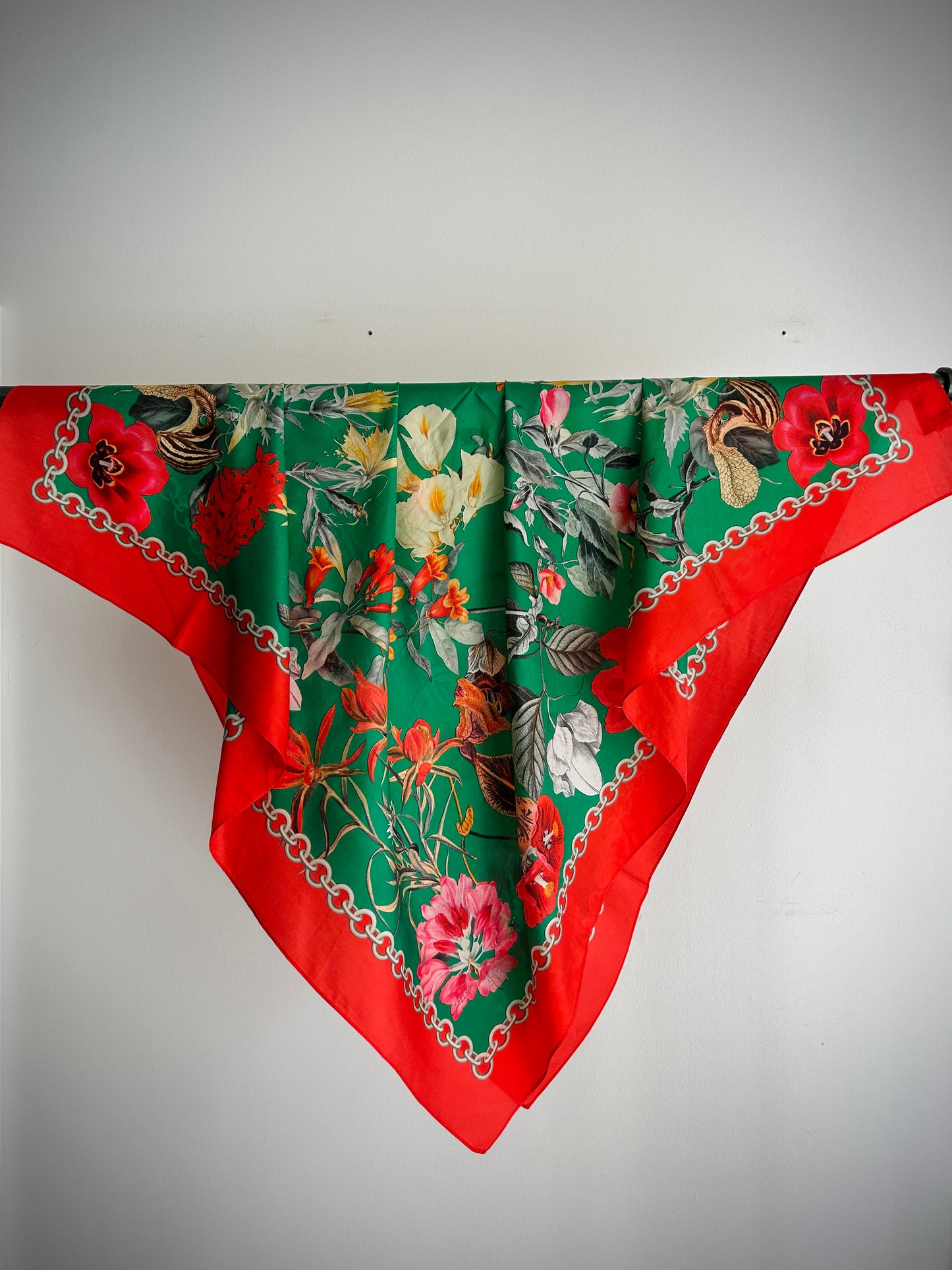 Silk scarf square showing elegant drape and versatile styling