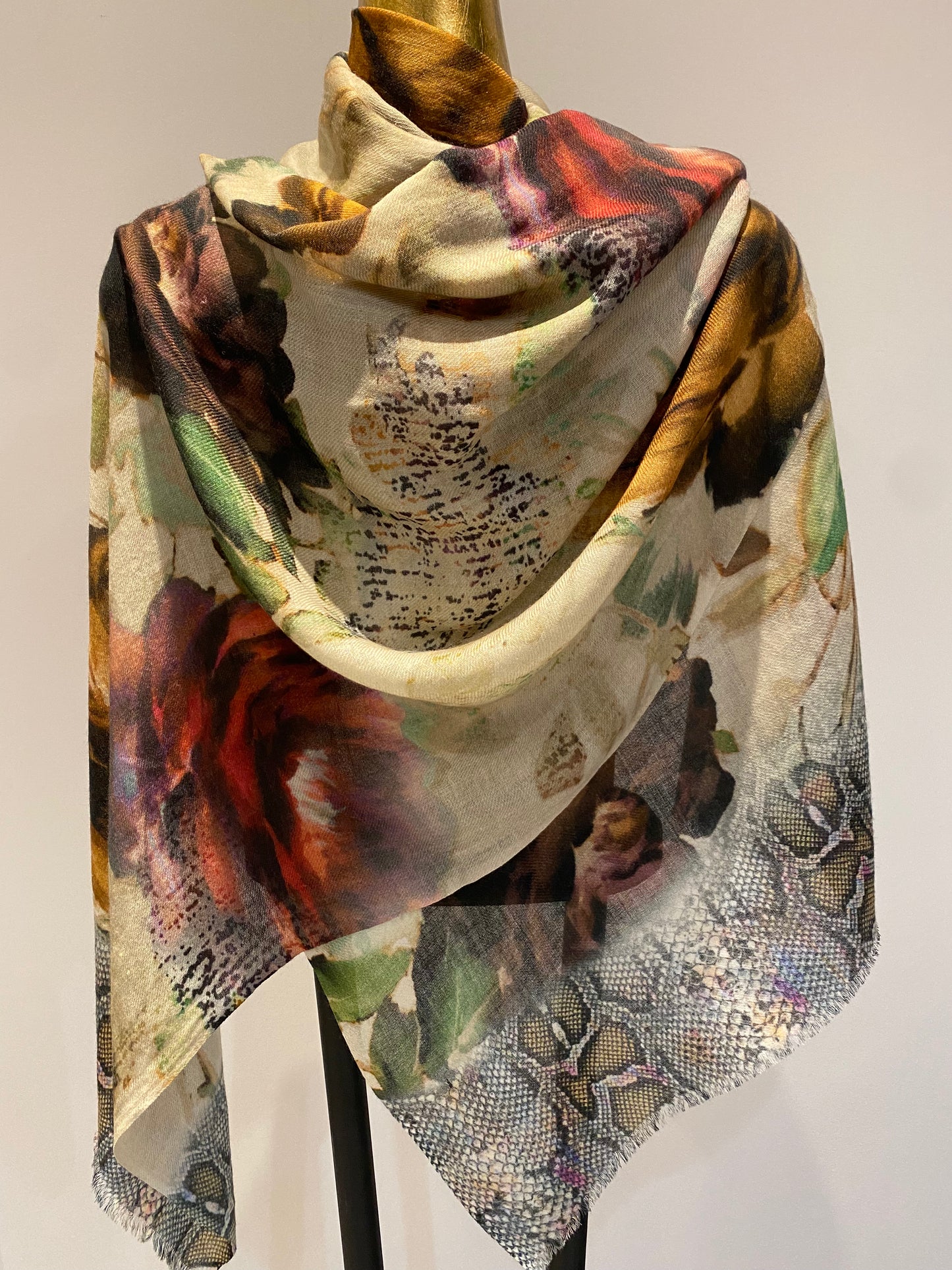 Wool & Silk Printed Scarf.        April Sale 25% Off ....At Checkout Use Code April25
