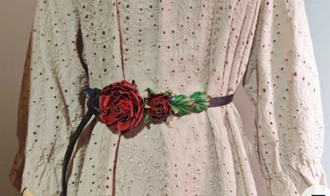 Hand tooled leather belt
