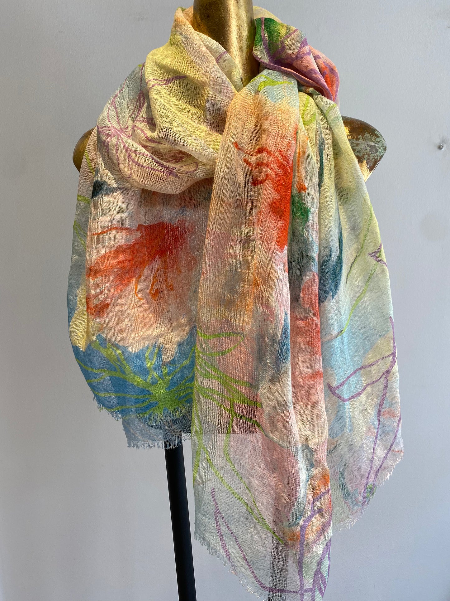 Linen Printed Scarf.      April Sale 25% Off ....At Checkout Use Code April25