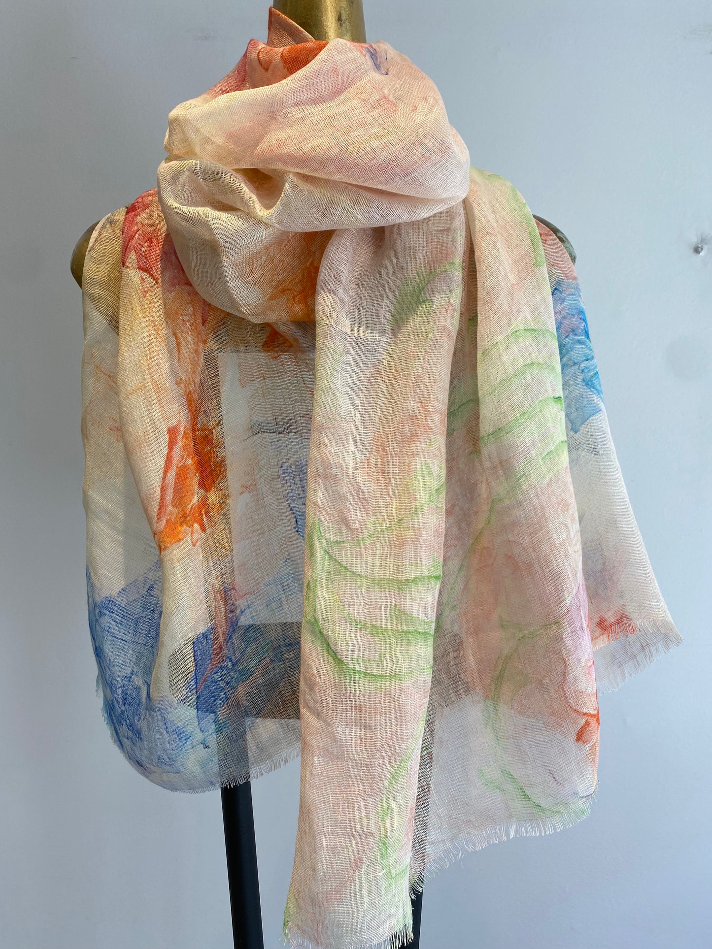 Linen Printed Scarf.      April Sale 25% Off ....At Checkout Use Code April25