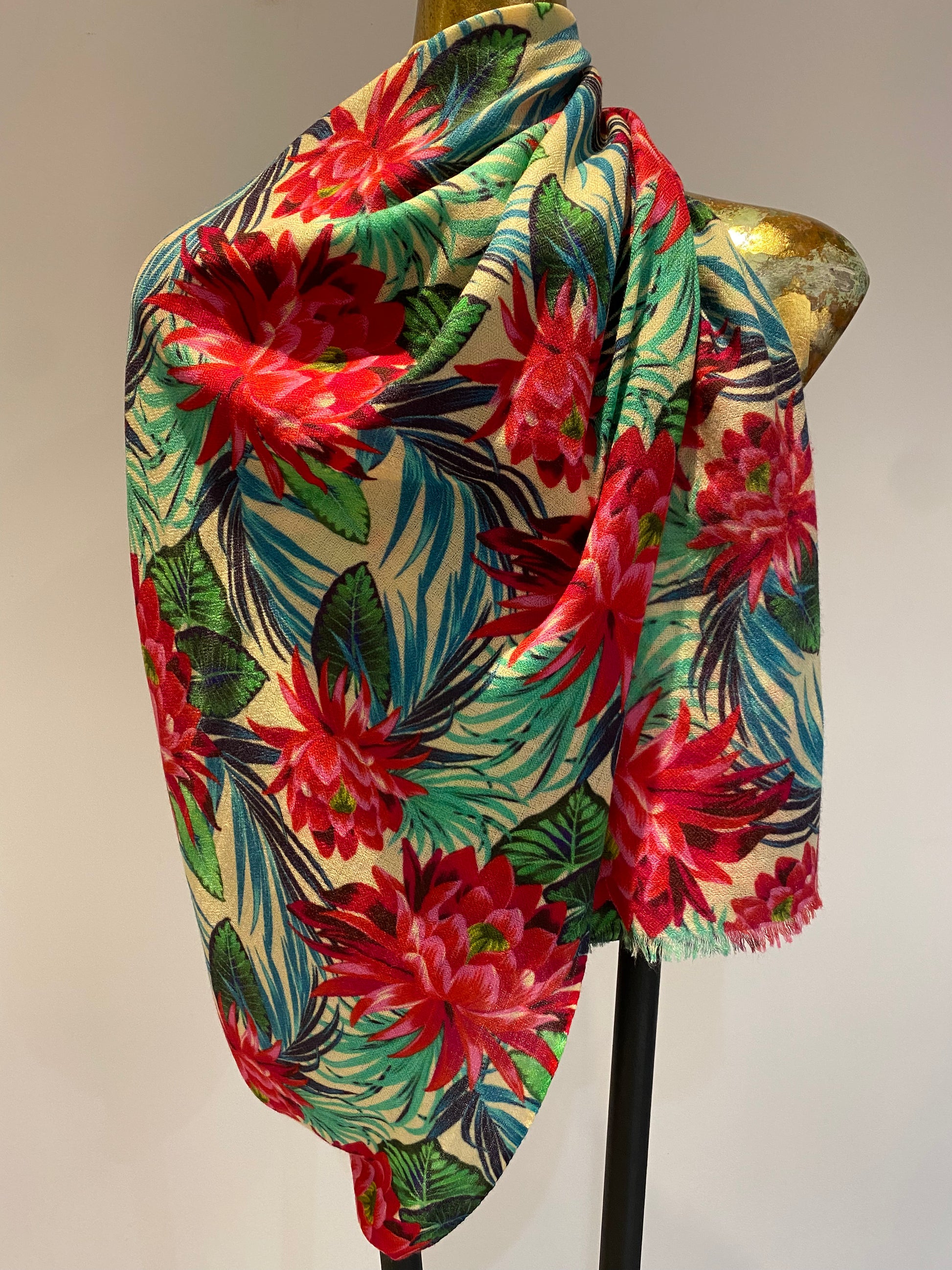 Merino wool silk scarf close-up - premium blend fabric detail
