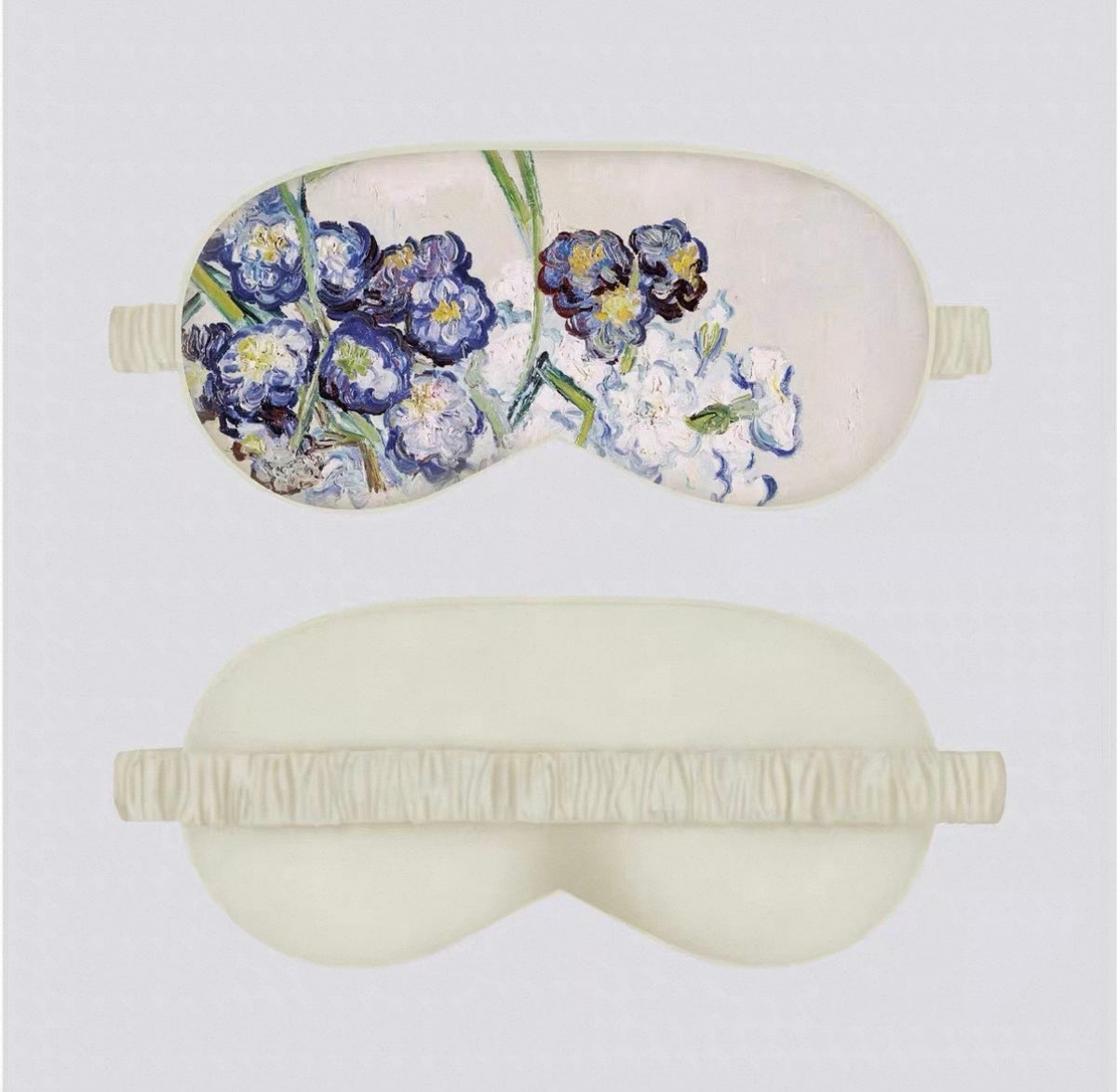 White with blue flowers silk eye mask
