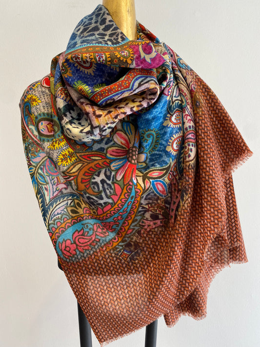 Summer Light Wool Printed Paisley Shawl.