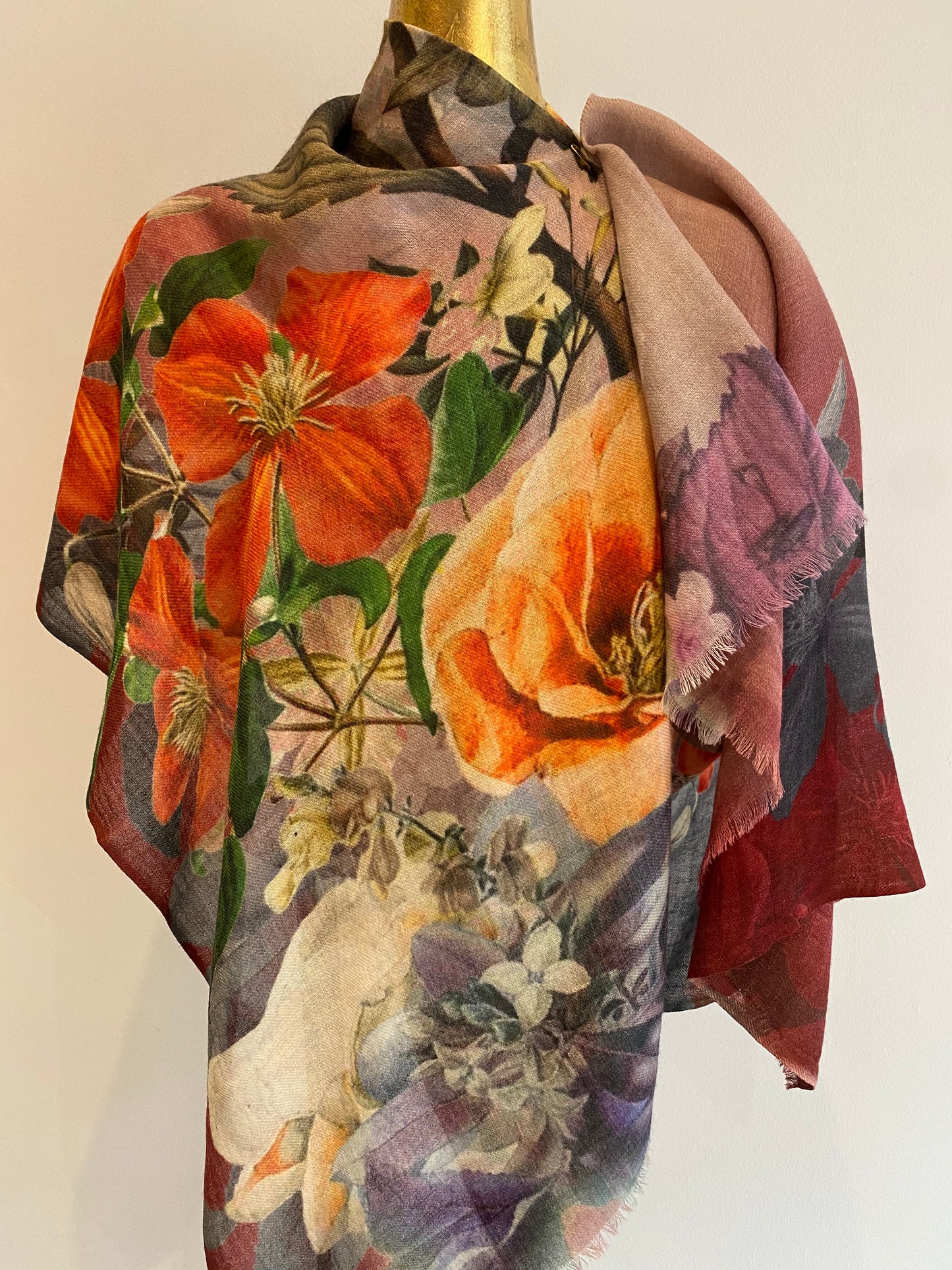Beautiful floral light wool scarf