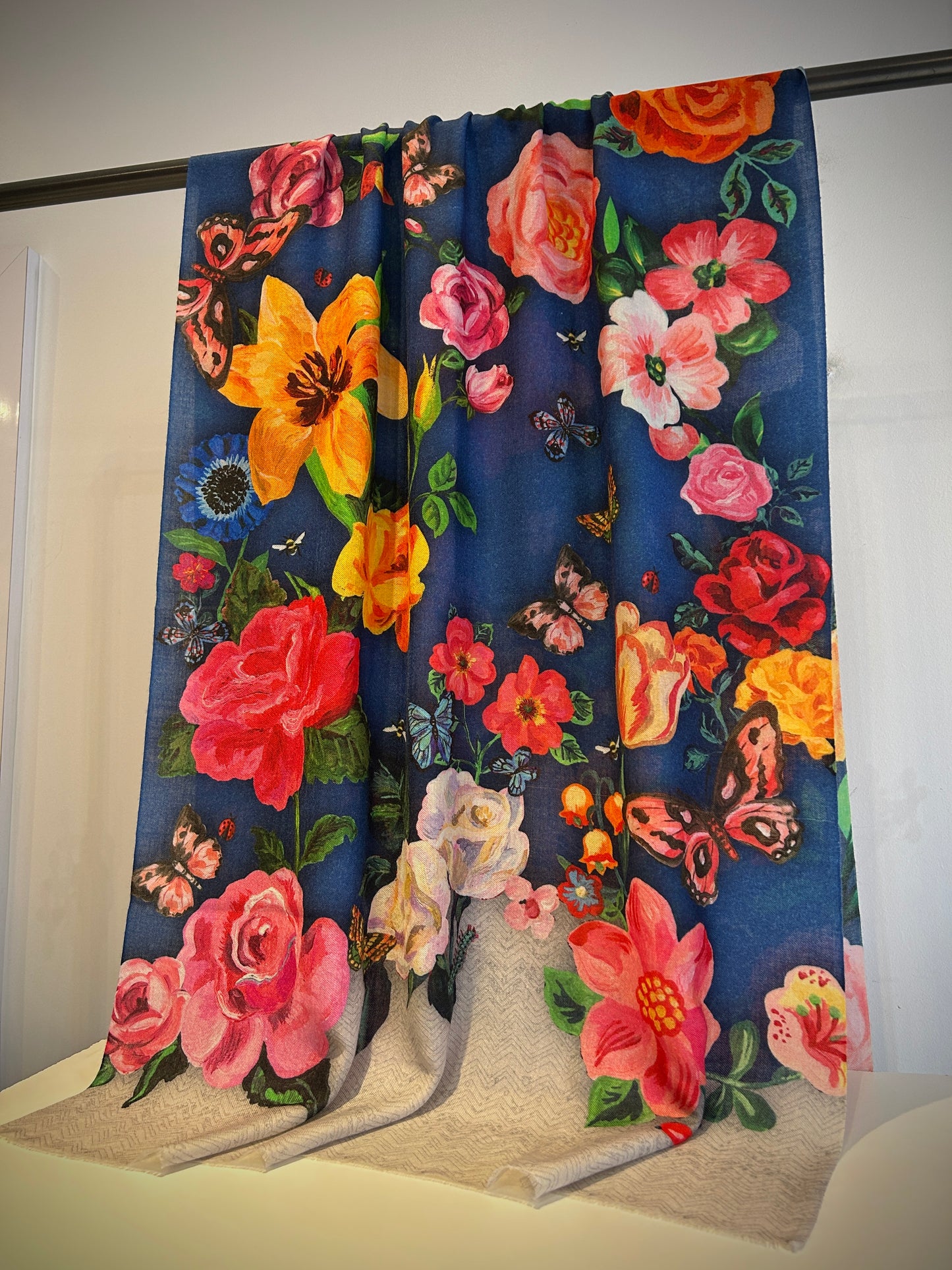 Floral shawl with blue base 