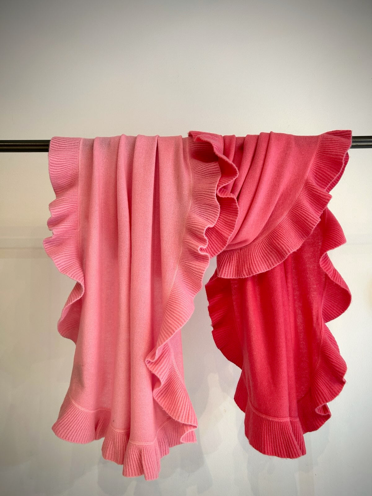 A two tone cashmere ruffled shawl