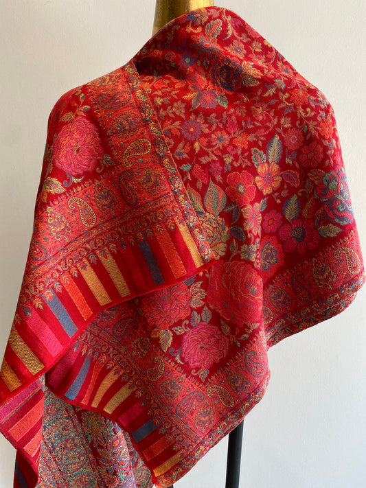 Hand Woven Floral Wool Shawl